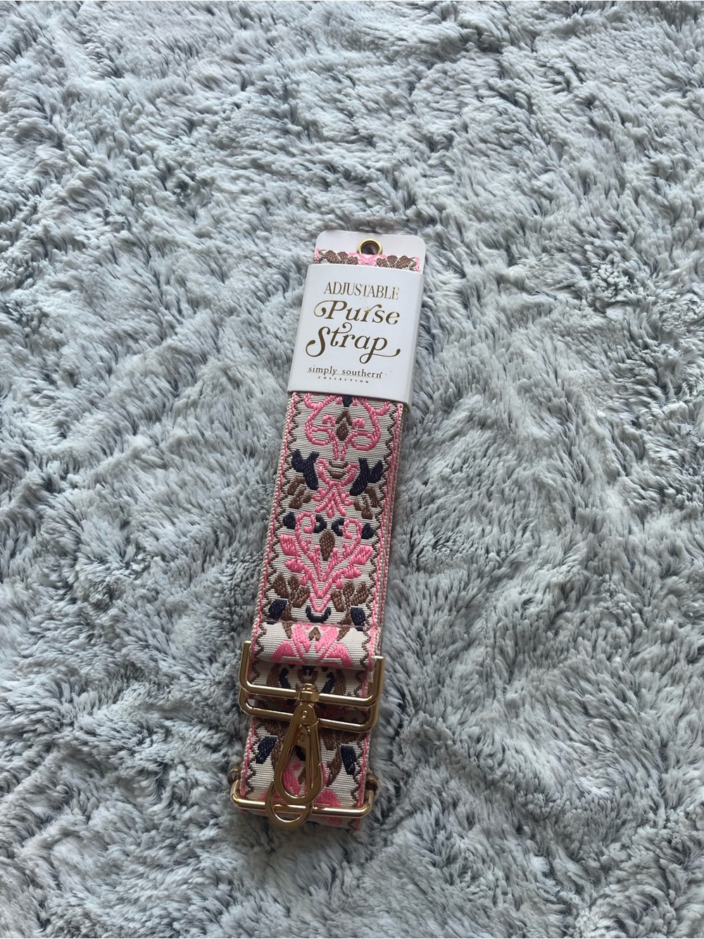 Simply Southern Pink, Gold and Navy Embroidered Adjustable Purse Strap